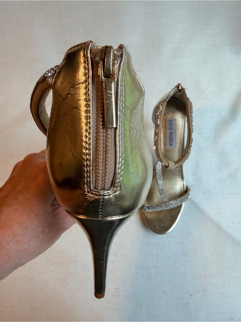 Steve Madden Faylinn 8.5 Gold Rhinestone Strappy Stiletto Heels - Picture 8 of 10
